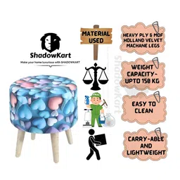Shadowkart Set Of 2 Blue & Pink Printed Wooden Pouffes Sitting Ottomans image 2