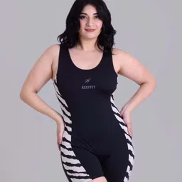 keepfit Women Black & White Colourblocked Sleeveless plus size legsuit Solid Women Swim-dress Black Swimsuit-picture-21