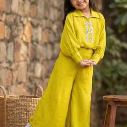 Lagorii Girls Embroidered Regular Beads and Stones Kurta with Palazzos-picture-44