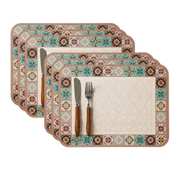 YELONA 6Pcs Brown & Blue Patterned Waterproof Heat-Resistant Anti-Slip Table Placemats-picture-26