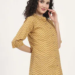 KALINI Floral Print Mandarin Collar Roll-Up Sleeves Cotton Top image 3