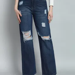 FASHIONFIBRE Women Comfort Straight Fit High-Rise Slash Knee Light Fade Jeans-picture-20
