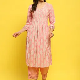 Shree Women Printed Regular Liva Kurta with Trousers-picture-28