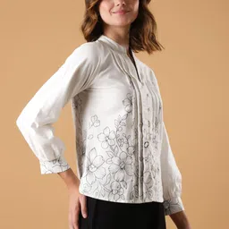 Justin Whyte Floral Print Mandarin Collar Cotton Top image 2