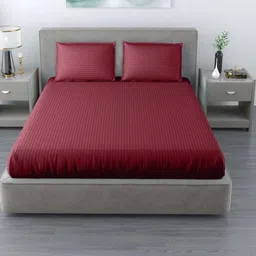 GENUINE GLOBAL DECOR Maroon Striped 250 TC King Bedsheet with 2 Pillow Covers-picture-20