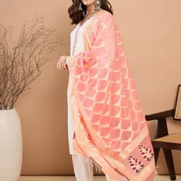 SAHASIKA Floral Yoke Design V-Neck Sequinned Straight Kurta With Trousers & Dupatta image 4