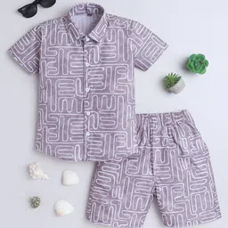 FOURFOLDS Boys Printed Short Sleeves Shirt With Shorts-image-45