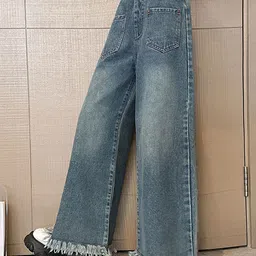 LULU & SKY Girls Wide Leg High-Rise Low Distress Heavy Fade Jeans image 5