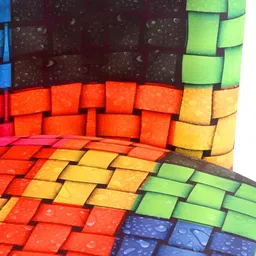 Shadowkart Blue & Red Checked Wooden Round Ottoman image 5