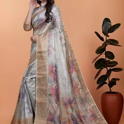 SP TEXTILE CLOTHES Floral Silk Blend Saree image 2