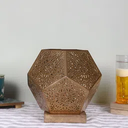 Devansh Brown Textured Metal Traditional Abstract Shaped Table Lamp image 1