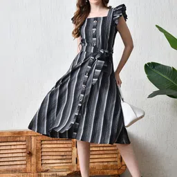 YANAMORA Striped Flutter Sleeve Fit & Flare Dress-picture-47