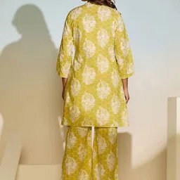 ARAVALII Floral Printed Mandarin Collar Pure Cotton Tunic With Palazzos Co-Ords image 4