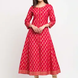 IKRASS Floral Printed Round Neck A-Line Cotton Kurta-picture-24