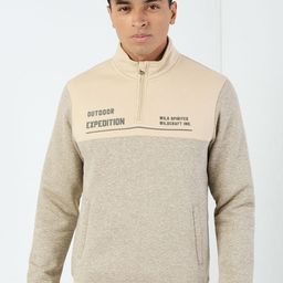 Wildcraft Men Typography Colourblocked Mock Collar Cotton Pullover Sweatshirt-picture-25