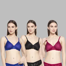 samvar Women Blue,Black,Maroon Cotton Blend Bra Panty Set for Lingerie Set Undergarments Pack of 3-picture-37