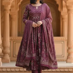 ARADHNA Women Ethnic Motifs Printed Empire Kurta with Trousers & With Dupatta-image-95