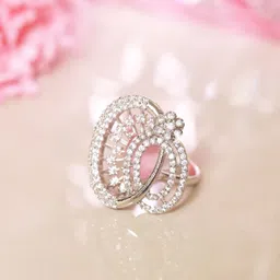 INTERSTELLAR Women Silver-Plated American Diamond Finger Ring-image-0