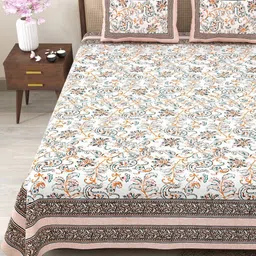 Myntra Elegant Homes Pink & Orange Floral 180 TC King Bedsheet with 2 Pillow Covers-picture-30