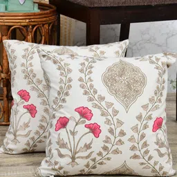 Clasiko Pink & White Set of 2 Floral Square Cushion Covers image 4