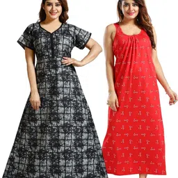 Inner Beats Women Pack Of 2 Multicoloured Cotton Blend Nightdress-picture-40
