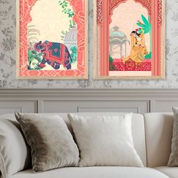 Kotart Traditional Brown & Pink 2 Pieces Queen & Elephant Printed Wooden Wall Arts-picture-48