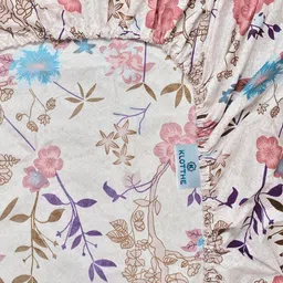 KLOTTHE Pink Floral 300 TC Double Size Fine Bedsheet With Pillow Covers - 98 x 88 In image 2