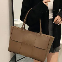 PURPLEHUNT Colourblocked Leather Oversized Structured Tote Bag image 2