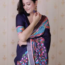 ELITE WEAVES Floral Printed Zari Tussar Saree image 3