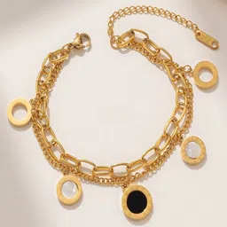 Zabby Allen Roman Stainless Steel Gold-Plated Artificial Stones Studded Charm Bracelet-picture-14