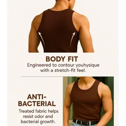 ROCKWELL Ribbed Cotton Breathable Active Fit Innerwear Gym Vests image 3