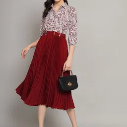 LookShine Women Shirt Collar Printed Fit & Flare Midi Dress-picture-14