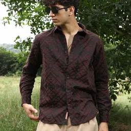 Campus Sutra Comfort Geometric Printed Spread Collar Cotton Casual Shirt-picture-20