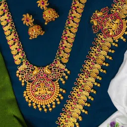 NAGNESHI ART Gold-Plated Artificial Stone-Studded & Beaded Jewellery Set image 2