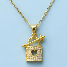The Jewellery Tale Stainless Steel Gold-Plated American Diamond Studded Pendant With Chain-picture-13
