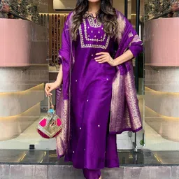 SZN Women Ethnic Motifs Embroidered Regular Kurta with Trousers & With Dupatta-image-83