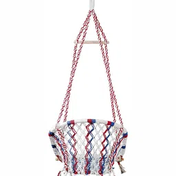 Swingzy Red & White Textured Pure Cotton & Wood Hammock Swing image 2