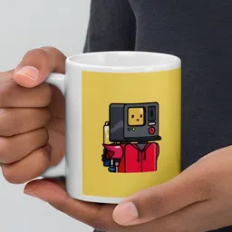 Mr UVD White & Yellow Graphic Printed Ceramic Glossy Mug - 350 ml image 3