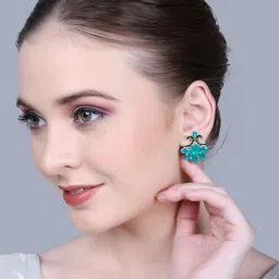PUJVI Silver-Plated Artificial Stones Studded Contemporary Shaped Drop Earrings image 4
