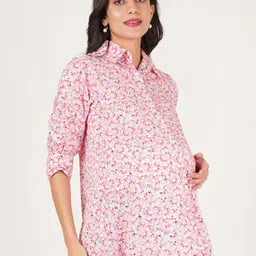 BAESD Women Floral Printed Shirt Style Maternity Longline Top image 4