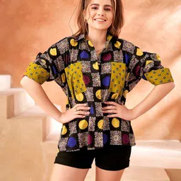 kaftanize Women Oversized Fit Geometric Print Button Down Collar Casual Shirt image 4