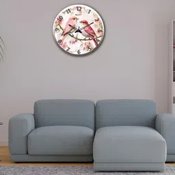 OLIVE TREE Wooden Wall Clock White & Pink Printed Round Contemporary Wall Clock-image-44