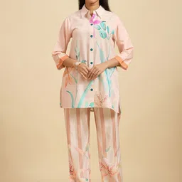 Komarri U Floral Printed Shirt Collar Tunic With Trousers-picture-11