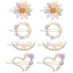 LEKZOW Women Pack of 8 Embellished Flower Hair Lock Bobby Pins-picture-23