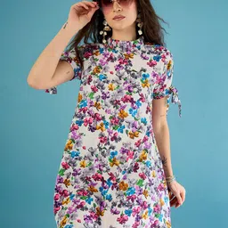 CORSICA Floral Print High-Neck Mini A-Line Dress with Tie-Up Detail-picture-27
