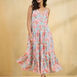 Fabindia women Floral Print Fit & Flare Maxi Dress-image-53