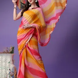 DIVASTRI Striped Mirror Work Embroidered Saree image 5
