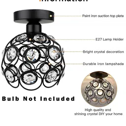 Decorcity Black Mini Chandelier Crystal Semi-Flush Mount Corridor Ceiling Lamp image 2