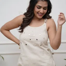 HERE&NOW Women Regular Mirror Work Kurta with Trousers image 5