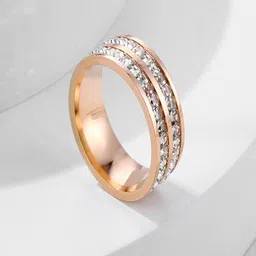 TEULRIP Rose Gold-Plated Cubic Zirconia-Studded Anti Tarnish Finger Ring-picture-36